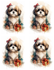 Christmas Dog Watercolor and Red Bow Peel & Place
