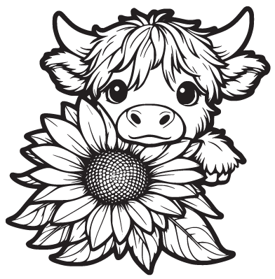 Peek-A-Boo Sunflower Highland Calf StampEmbossCut set