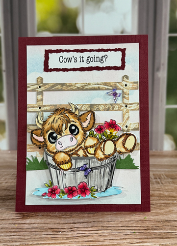 Flower Bucket Highland Calf StampEmbossCut set