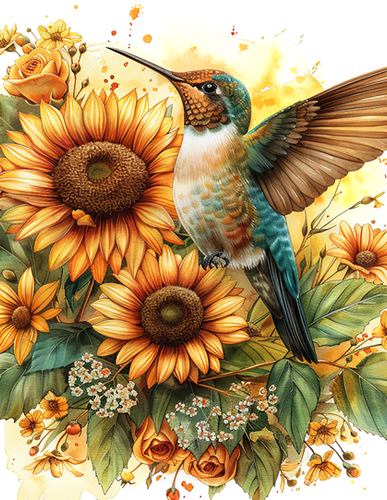 Hummingbird Fall Sunflowers Peel & Place