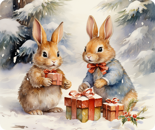Winter Rabbits with Gifts Peel & Place