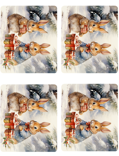 Winter Rabbits with Gifts Peel & Place