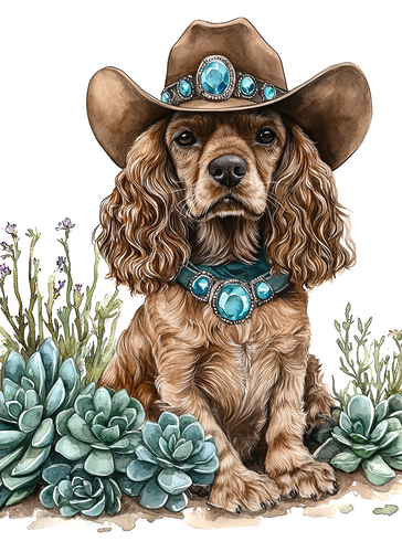 Turquoise Brown Cocker Spaniel Succulents Peel & Place