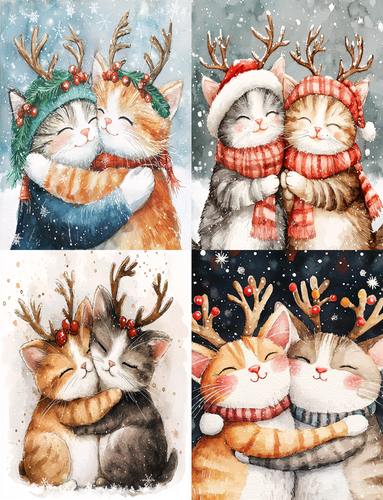 Snowy Reindeer Cats Peel & Place - 4 Different Images - ONLY AVAILABLE ONLINE