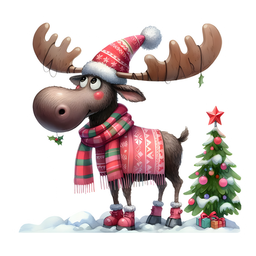 Moose w/Christmas Tree Peel & Place - 12 images per sheet