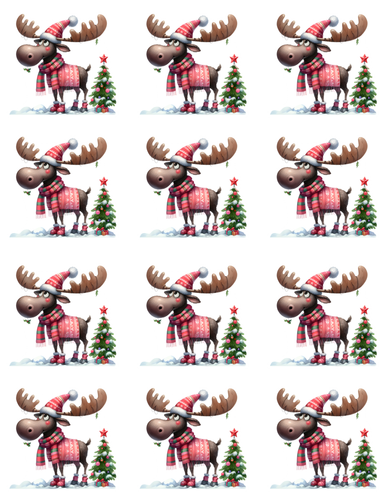 Moose w/Christmas Tree Peel & Place - 12 images per sheet