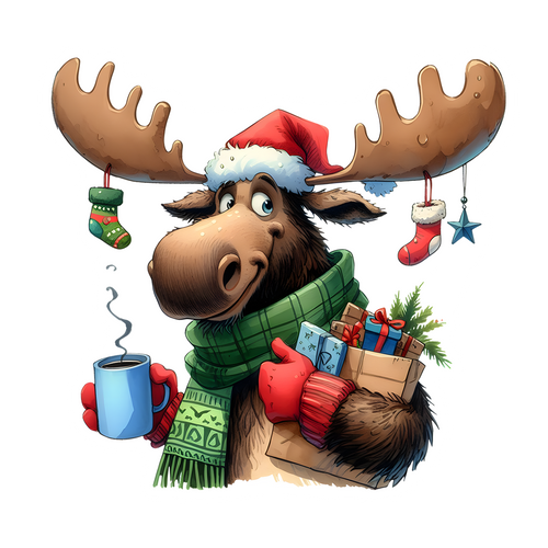Moose drinking cocoa Peel & Place - 12 images per sheet