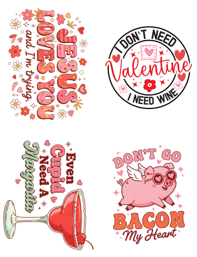 Funny Valentine Sentiments Peel & Place - 4 Different Images - ONLY AVAILABLE ONLINE