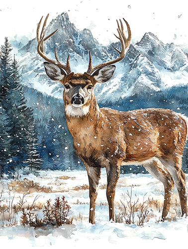 Buck Deer  Wintery Mountains Peel & Place