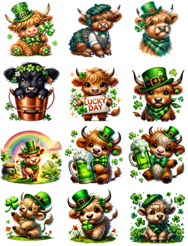 St Patrick's Day Highland Cows 12 pieces Peel & Place - ONLINE ONLY