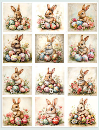 Vintage Easter Bunnies 12 Images per sheet- ONLINE ONLY