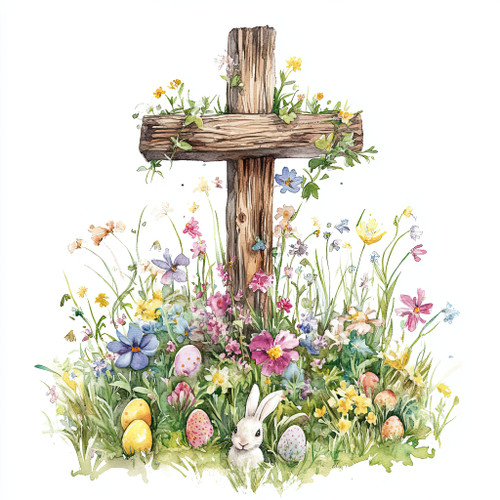 Easter Cross Flowers and Bunnies 4 different images- ONLINE ONLY