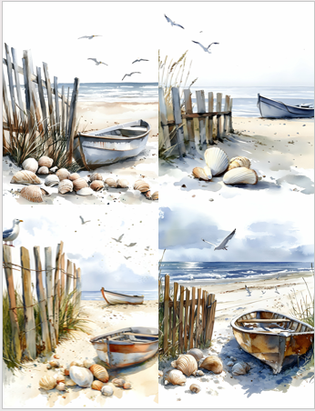 Beach Seashells Fence Boat 4 different images AVAILABLE ON LINE ONLY