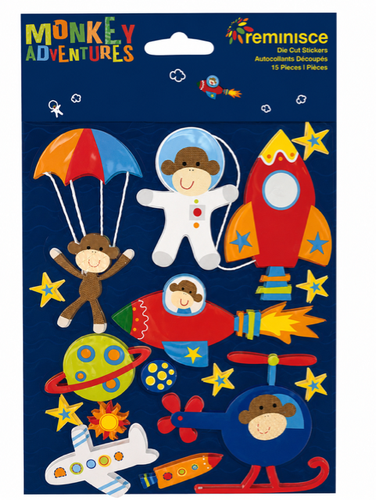 Monkey Adventures-Die Cut Stickers (15pc)