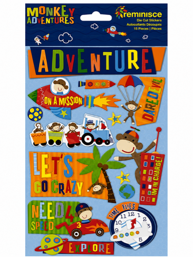 Monkey Adventures-Die Cut Stickers (14pc)