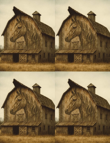 Horse on side of barn