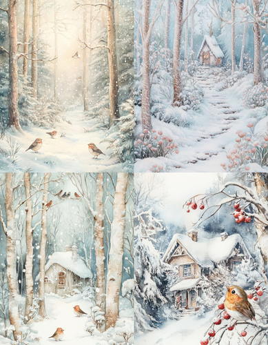 Wintery Scenery with Birds Peel & Place