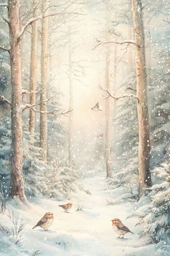 Wintery Scenery with Birds Peel & Place