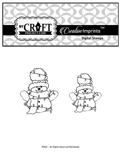 Warm & Fuzzy Tangled in Lights Snowman" Digital Imprint Stamp