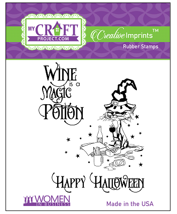 Halloween Witch Scrappers - Wine is a Magic Potion Creative Imprints rubber stamp 3 piece set