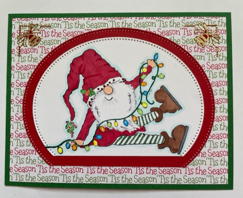 Gnome with lights Be Merry Creative Imprints rubber stamp