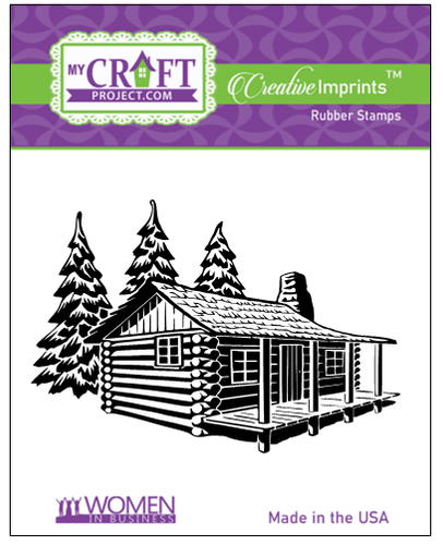 Cabin with Snowy Pines Creative Imprints rubber stamp