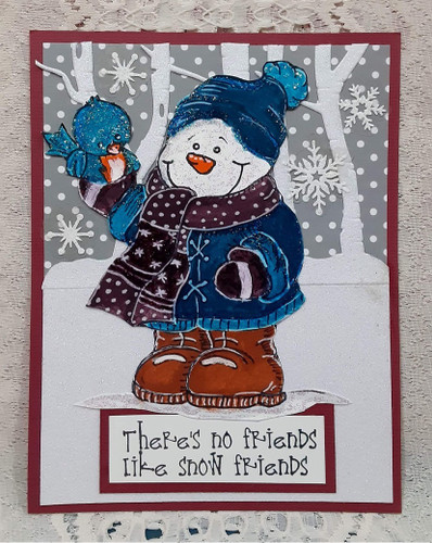 Little Lena Snowman with Bird Creative Imprints rubber stamp