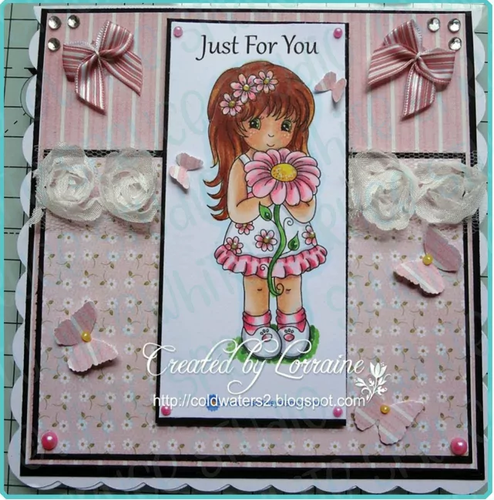 Little Lena holding Large Daisy Creative Imprints rubber stamp