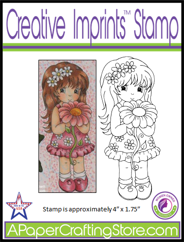 Little Lena holding Large Daisy Creative Imprints rubber stamp