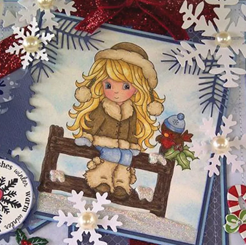 Little Lena on Snowy Fence Creative Imprints rubber stamp