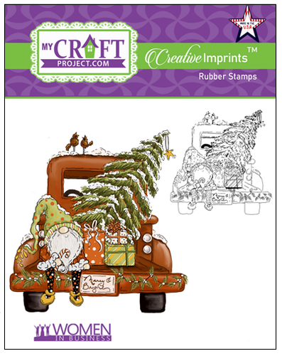 Gnome on Christmas Truck Creative Imprints rubber stamp