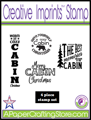 Christmas Cabin Sentiments - Creative Imprints rubber stamp 4-piece set