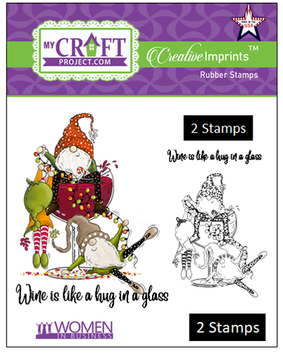 Wine is Like a Hug in a Glass Gnome - Creative Imprints rubber stamp 2-piece set