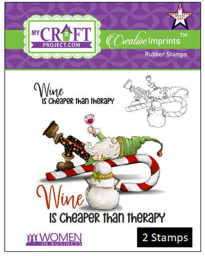 Wine is Cheaper than Therapy Gnome - Creative Imprints rubber stamp 2-piece set