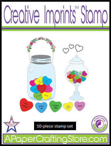 Valentine Candy Jars with Hearts Gnomes Creative Imprints 10-piece rubber stamp set