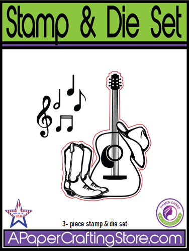 Guitar, Cowboy Hat & Boots with Music Notes Stamp & Die set