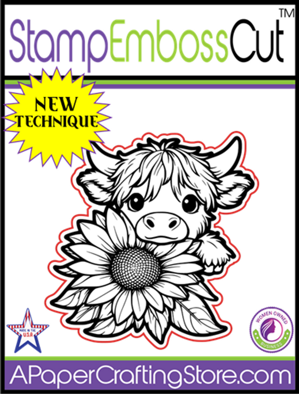 Peek-A-Boo Sunflower Highland Calf StampEmbossCut set