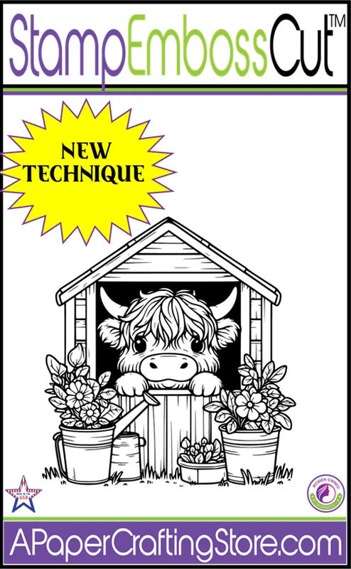 Peek-A-Boo Barn Highland Calf StampEmbossCut set