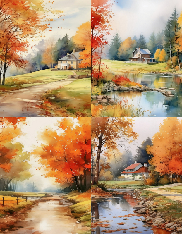 Fall Watercolor Water Scenes Peel & Place - 4 Different Images - AVAILABLE ONLINE ONLY