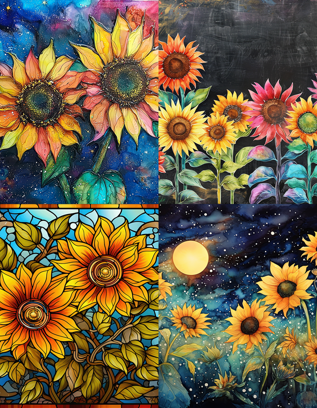 Sunflowers Dark Background Peel & Place - 4  Different Images - ONLY AVAILABLE ONLINE
