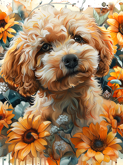 Poodle Fall Sunflowers Peel & Place