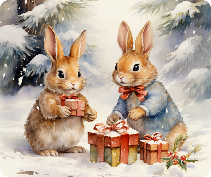 Winter Rabbits with Gifts Peel & Place