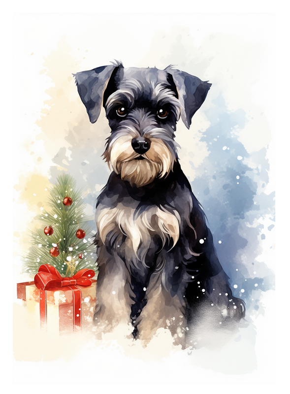 Christmas Dog Pine & Present Watercolor Peel & Place