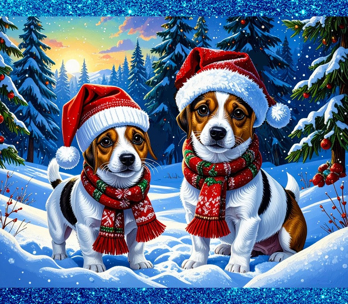 Christmas Dogs Hats & Scarves Snowy Mountains Peel & Place