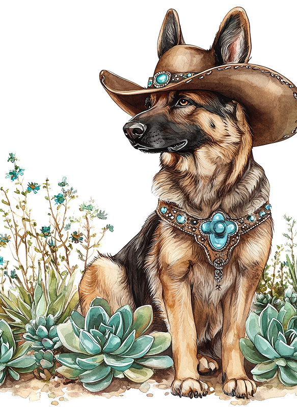 Turquoise German Shepherd Succulents Peel & Place