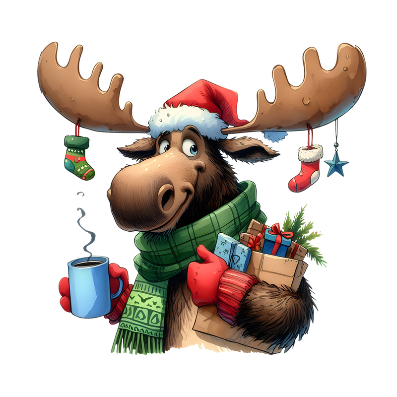 Moose drinking cocoa Peel & Place - 12 images per sheet - ONLY AVAILABLE ONLINE