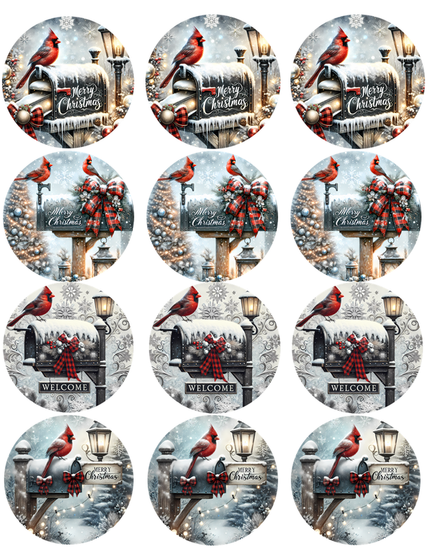 Cardinals Merry Christmas Mailbox Peel & Place - 4 different images/12 images per sheet
