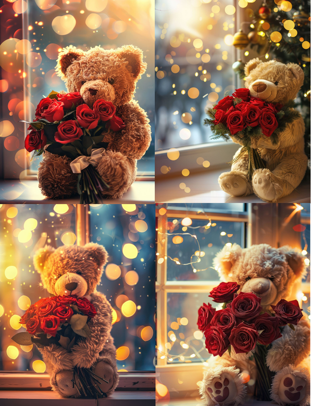 Teddy Bears & Roses Peel & Place - 4 Different Images - ONLY AVAILABLE ONLINE