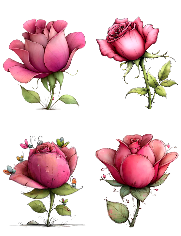 Pink Rose Blossoms Peel & Place - 4 Different Images - ONLY AVAILABLE ONLINE