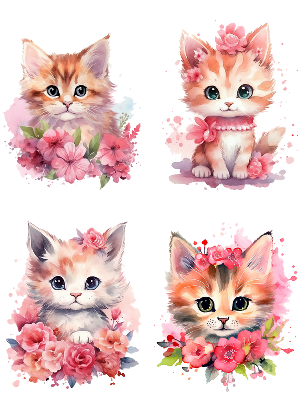 Cute Kitten Watercolor Valentines Shop Peel & Place - 4 Different Images - ONLY AVAILABLE ONLINE